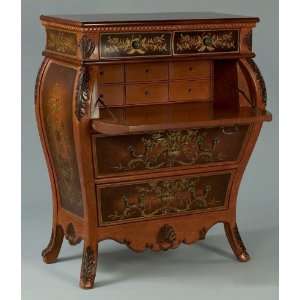  Hand Painted Writing Desk With Flared Legs in Brown Finish 