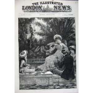  1881 Afternoon Tea Woman Fan Man Children Garden Art