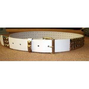  White Studded Belt Snap On Belt Buckle 