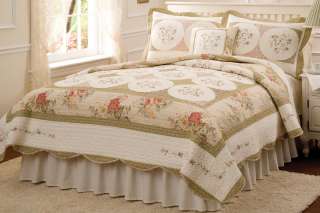 COUNTRY RING CREAM SAGE FLORAL KING QUILT BEDDING SET  