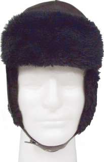 Ushanka Black Fur Trapper Cold Winter Weather Military Trooper Hat w 