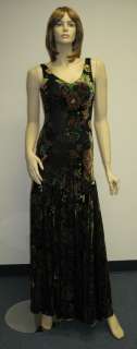 Sue Wong Designer Dress 6 Black Green Brown Flower Beaded Sequin Gown 