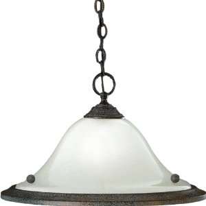   Pendant with Etched Seeded Glass Shade, Copper Verde