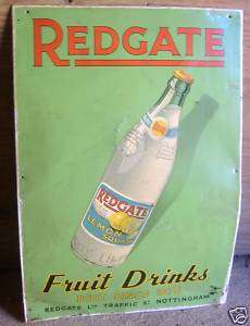 REDGATE FRUIT DRINKS METAL ADVERTISING SIGN 27 x 19  