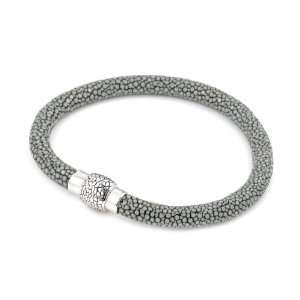  Gray Stingray Leather Bracelet With Magnetic Lock 8 Inch 