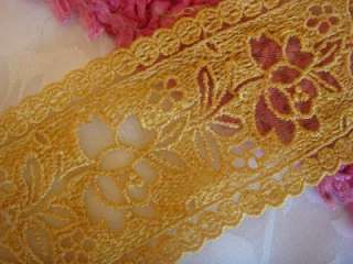 1yd Yellow unique tulle floral embroidered trim 2 1/4w  