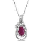Allurez Oval Ruby and Diamond Teardrop Pendant Necklace 14k White Gold