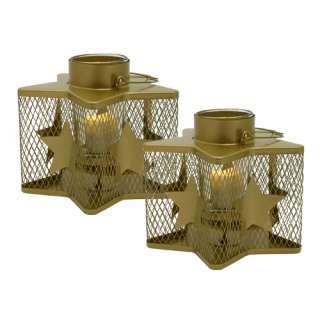 Williamsburg Flameless Star Tea Light Lantern Candle Holder Set 2 