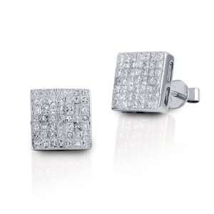  New 14k White Gold Princess Cut Diamond Square Earrings 