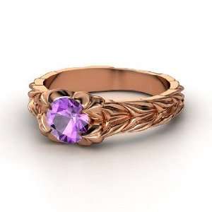    Rose and Thorn Ring, Round Amethyst 14K Rose Gold Ring Jewelry