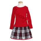 Bonnie Jean Red Ribbon Top Reversible Plaid Skirt Set Baby Girls 24M