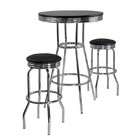   3pc Pub Table and Swivel Bar Stools Set in Black and Chrome Finish