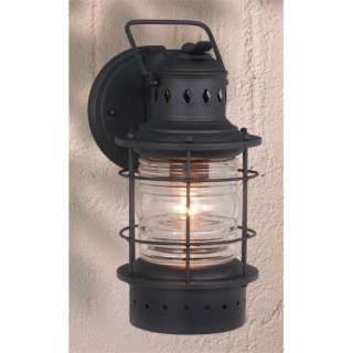   Nautical Outdoor Wall Lamp Lighting Fixture, Black, Clear Glass  