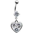 Body Candy Clear Triple Solitaire CZ Heart Belly Ring