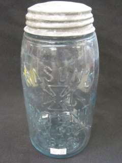 Mason Fruit/Canning Jar with Hero Cross, 1858, Aqua  