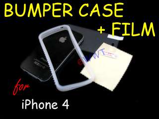 Clear Silicone Silicon Side Bumper Frame Cover Case+Film for iPhone 4 