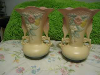 Pair Scallop Fan Hull Art Vases Wildflower 8 1/2 Marked  