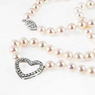 14k White Gold Center Heart Pearl Necklace  Diamond Fascination 