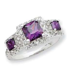  Purple Square CZ Ring in Sterling Silver Jewelry