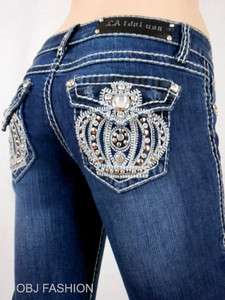 LA L.A. Idol Boot Cut Crown Flap Pocket Jeans Bling for Me Dont Miss 