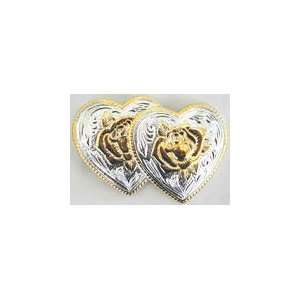  Sterling Silver with 14 Karat Gold Double Hearts with Roses Buckle 