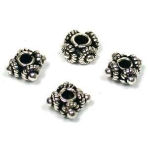  4 Bali Spacer Beads Sterling Silver Square Parts 7mm
