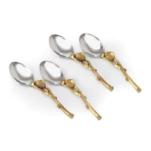  TWO TONE HAMMERED STAINLESS STEEL SET OF FOUR SPOONS W 