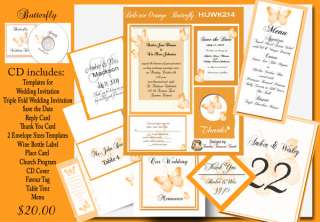 Delux Orange Butterfly Wedding Invitation Kit on CD  