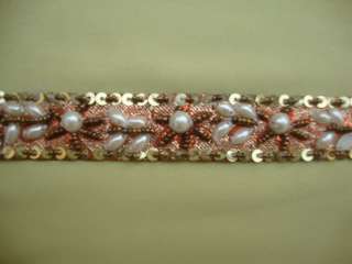 2Yd Hand Beaded Fabric Jacquard Trim Ribbon 125  