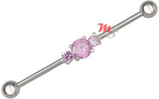 Triple Gem Solitaire Industrial Barbell Violet Jeweled  