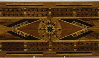05652 Marquetry Inlaid Walnut Cribbage Board c.1900  