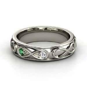 Infinite Love Ring, Platinum Ring with Diamond & Emerald