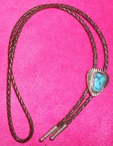 Turquoise Leather Hand made BOLO NECKLACE TIE  