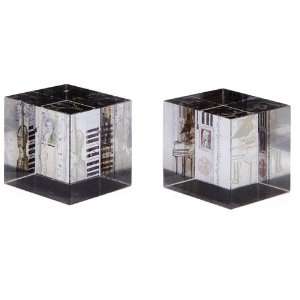  2.5 Inch Glass Cube Paperweight, Music Theme