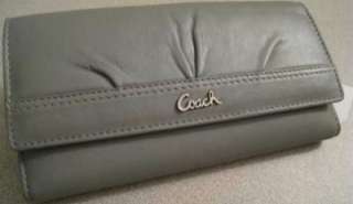 COACH SOHO PLEATED LEATHER CHECKBOOK WALLET GRAY 44621 NWT FREE 