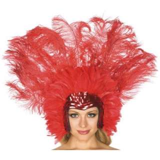    Womens Dlx Red Feather Carnival Headdress Costume Clothing
