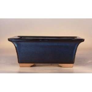  Ceramic Bonsai Pot Houtoku.Glazed Rectangle   Blue.7.5x6 