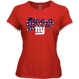 Reebok New York Giants Ladies Red Polka Dot Team Logo Cap Sleeve 