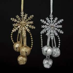   Pack of 24 Glitter Snowflakes Christmas Ornaments with Bell Accents