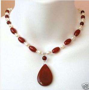 Beautiful white pearl and Red Ruby pendant necklace 18  