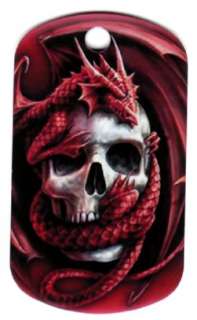 Red Dragon Wrapped Around Skull Dog Tag With A Free 30 Inch Stainless 