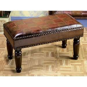   Italian Brown Leather Bench or Ottoman 