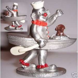   Spoontiques Pewter Clown In Row Boat with Dog   New 