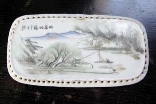 Fine ANTIQUE 19th c CHINESE Porcelain SMALL TILE Ceramic landscape 