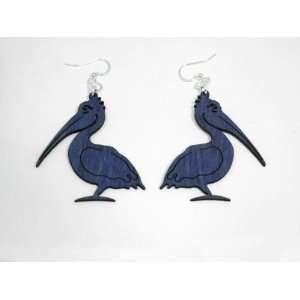  Evening Blue Pelican Bird Wooden Earrings GTJ Jewelry