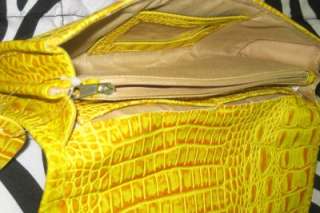 Yellow Python Snake Reptile Croco Fold over Clutch Bag Purse Wallet 
