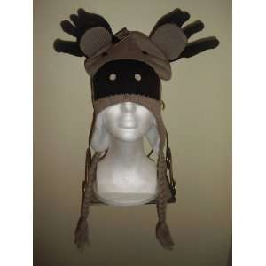  Knitted Reindeer Hat with Ear Flaps and Poms Toys & Games