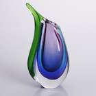   Lane Hand Blown Sommerso Teardrop Art Glass Vase with Angled Lip