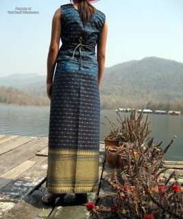 Sleeveless Authentic Thai Silk Outfit in Yale Blue sz S  