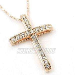18K Rose Gold Plated Cross Pendant Necklace 10892  